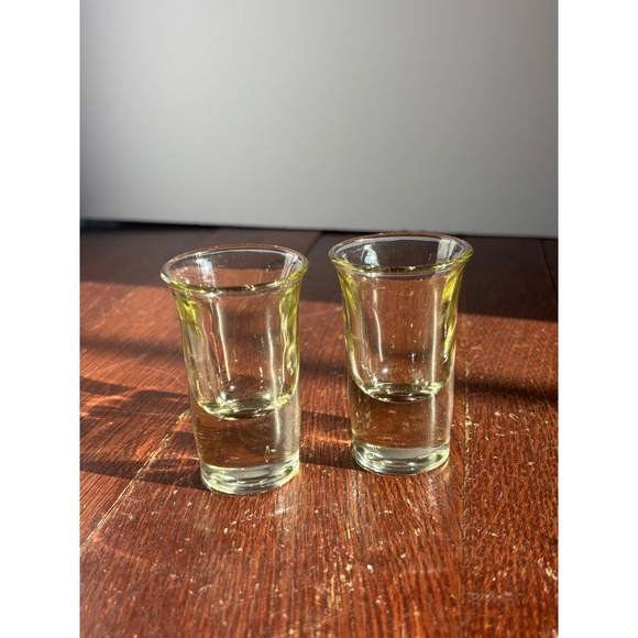 Other - Vintage Heavy Glass Shot Glasses Set of 2 Flared Rim Clear Yellow Tint 2.75in